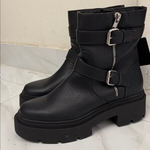 Black Leather Boots with Buckle Detail